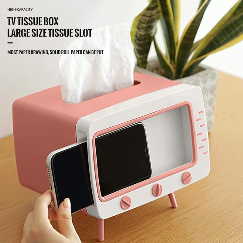 SGVAHY Tissue Box Holder Retro TV Tissue Box Cover Cute and Practical Cell Phone Holder Tampon Holder for Bathroom Kitchen Bedroom Dressers Desks and Tables Night Stands Creative Gift (TV Pink) - Image 4